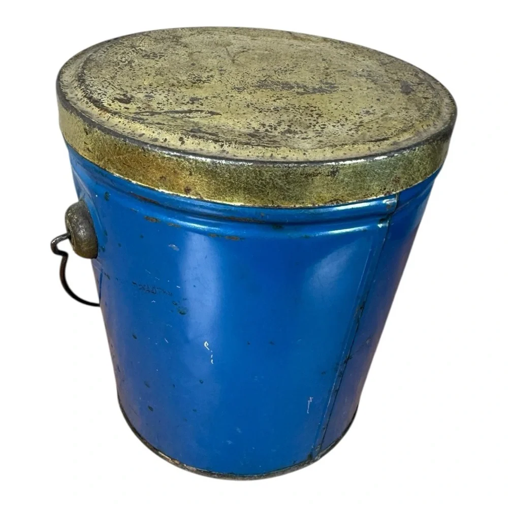 Vintage Blue Lard Tin with Handle‎